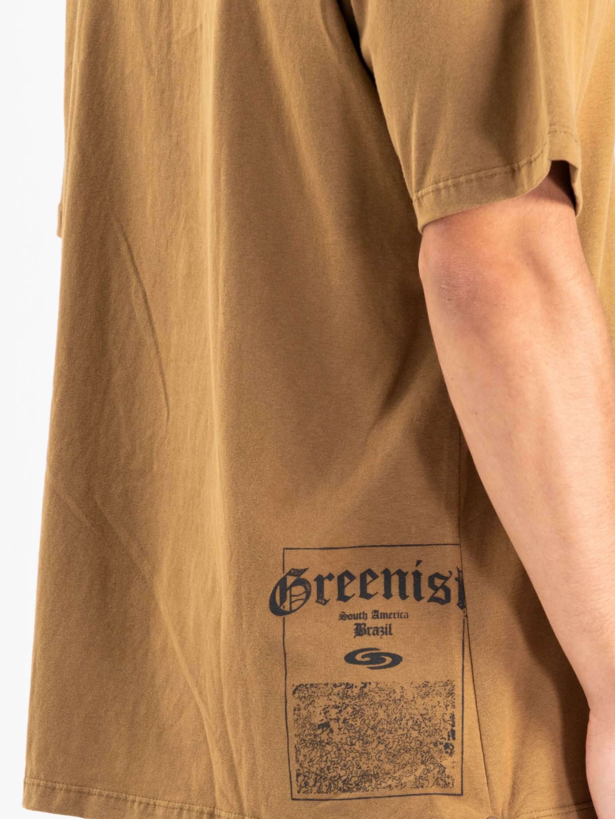 Camiseta oversized caqui da marca Greenish com estampa South America, ideal para um look descontraído.