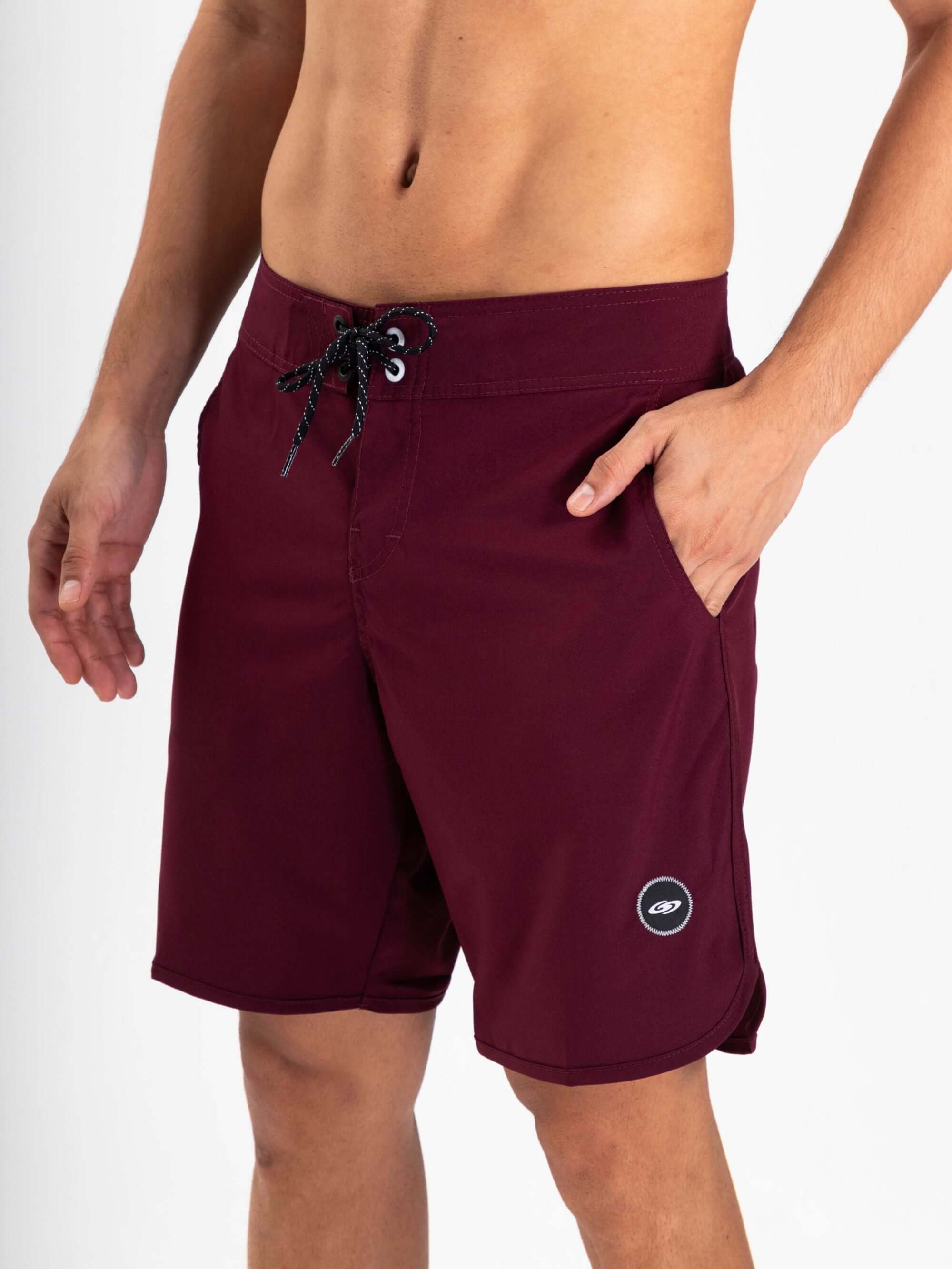 Boardwalk New Basic Bordo shorts by Greenish, featuring double ergonomic waistband and total stretch technology.