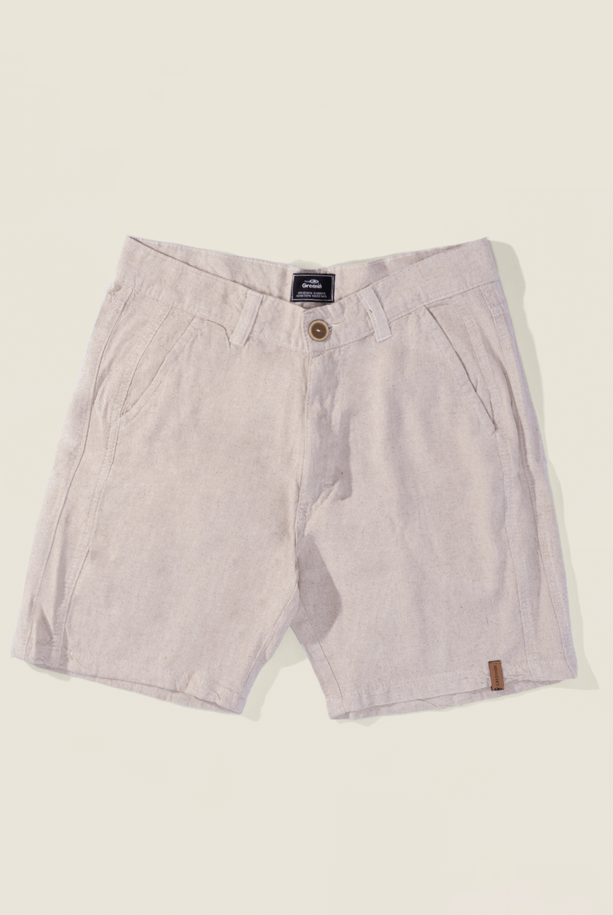 Bermuda Vintage Linen Natural da Greenish, feita em viscolinho, conforto e estilo casual.