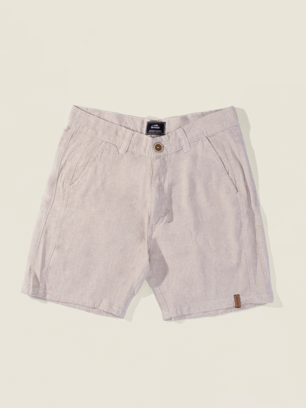 Bermuda Vintage Linen Natural da Greenish, feita em viscolinho, conforto e estilo casual.