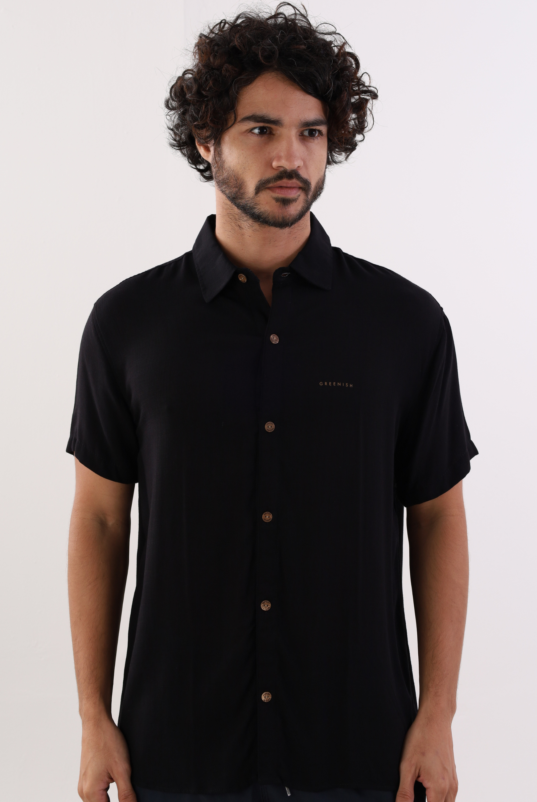Camisa Botão Manga Curta - Preto