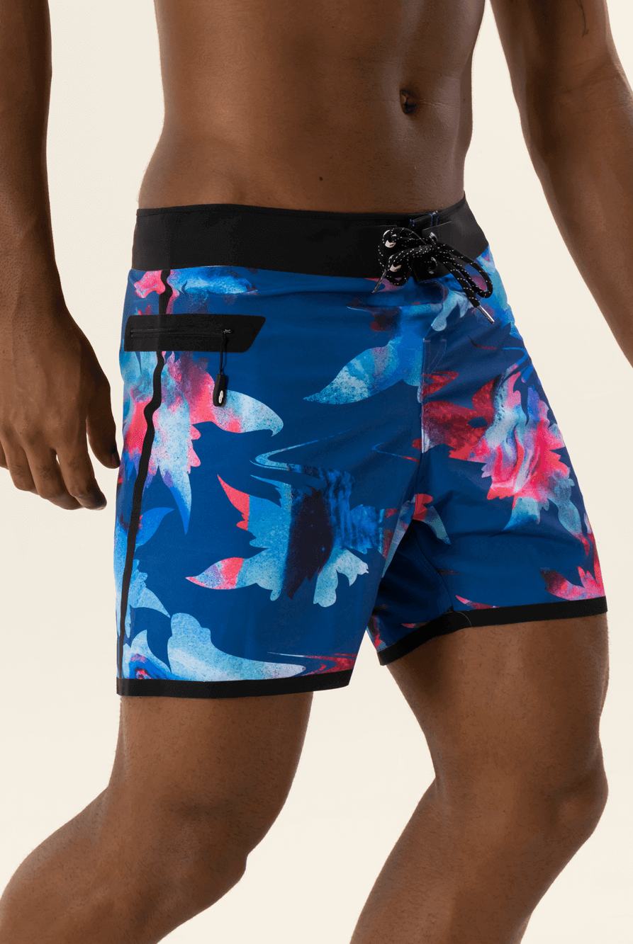 Bermuda de praia Ultralight II Flowery Azul da Greenish, ideal para esportes aquáticos, com tecnologia de alta performance.