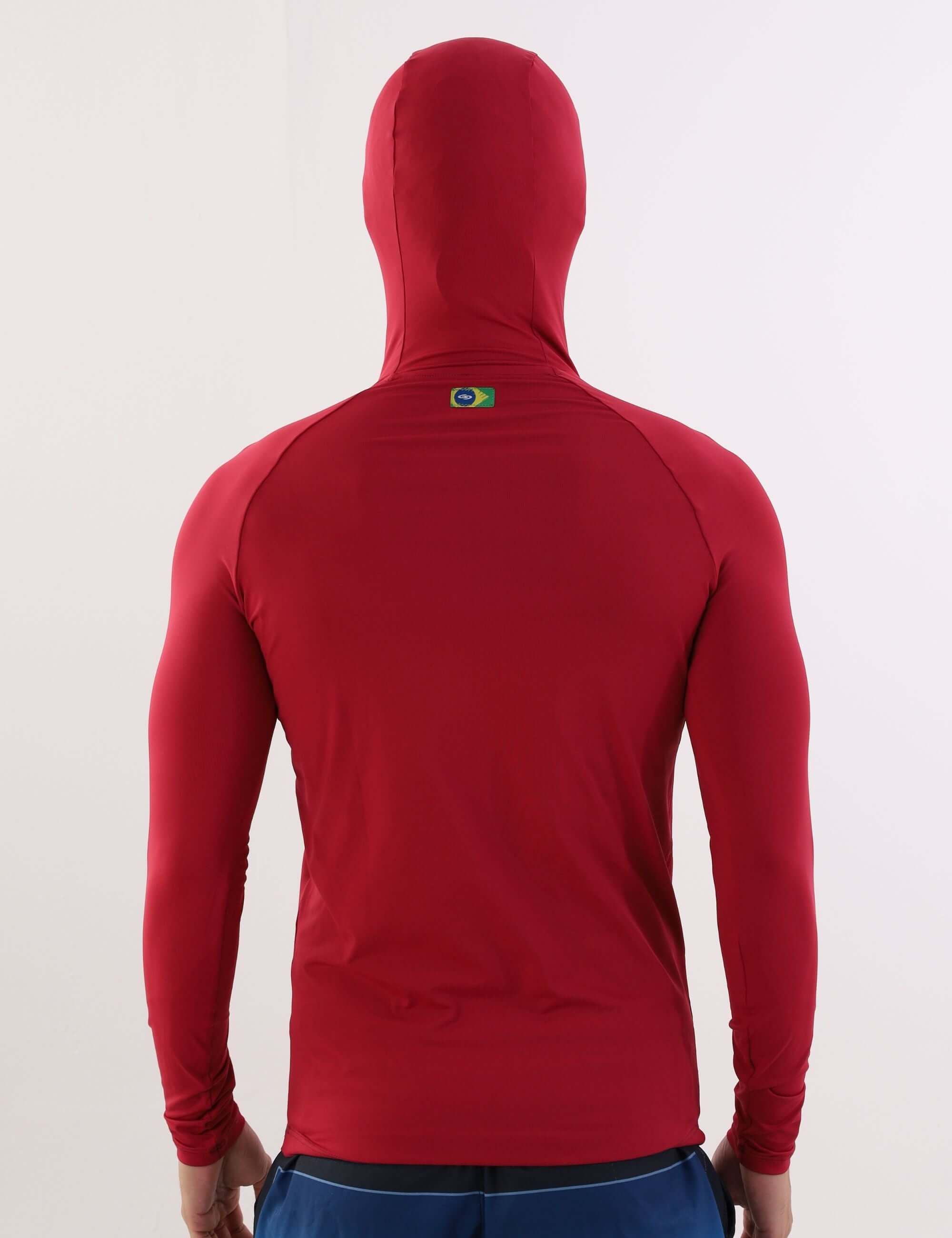 Colete com capuz vermelho da Greenish, ideal para esportes aquáticos com proteção UV.