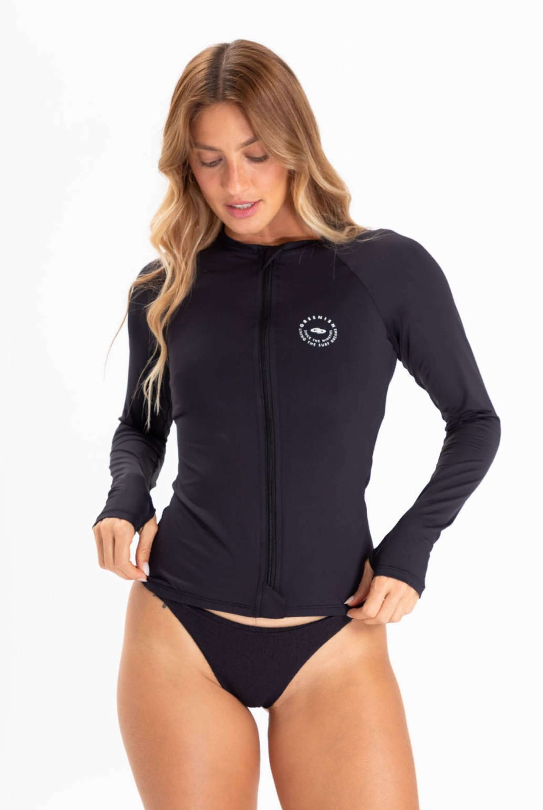 Colete feminino Adventure da Greenish, preto, ideal para atividades ao ar livre e proteção solar.