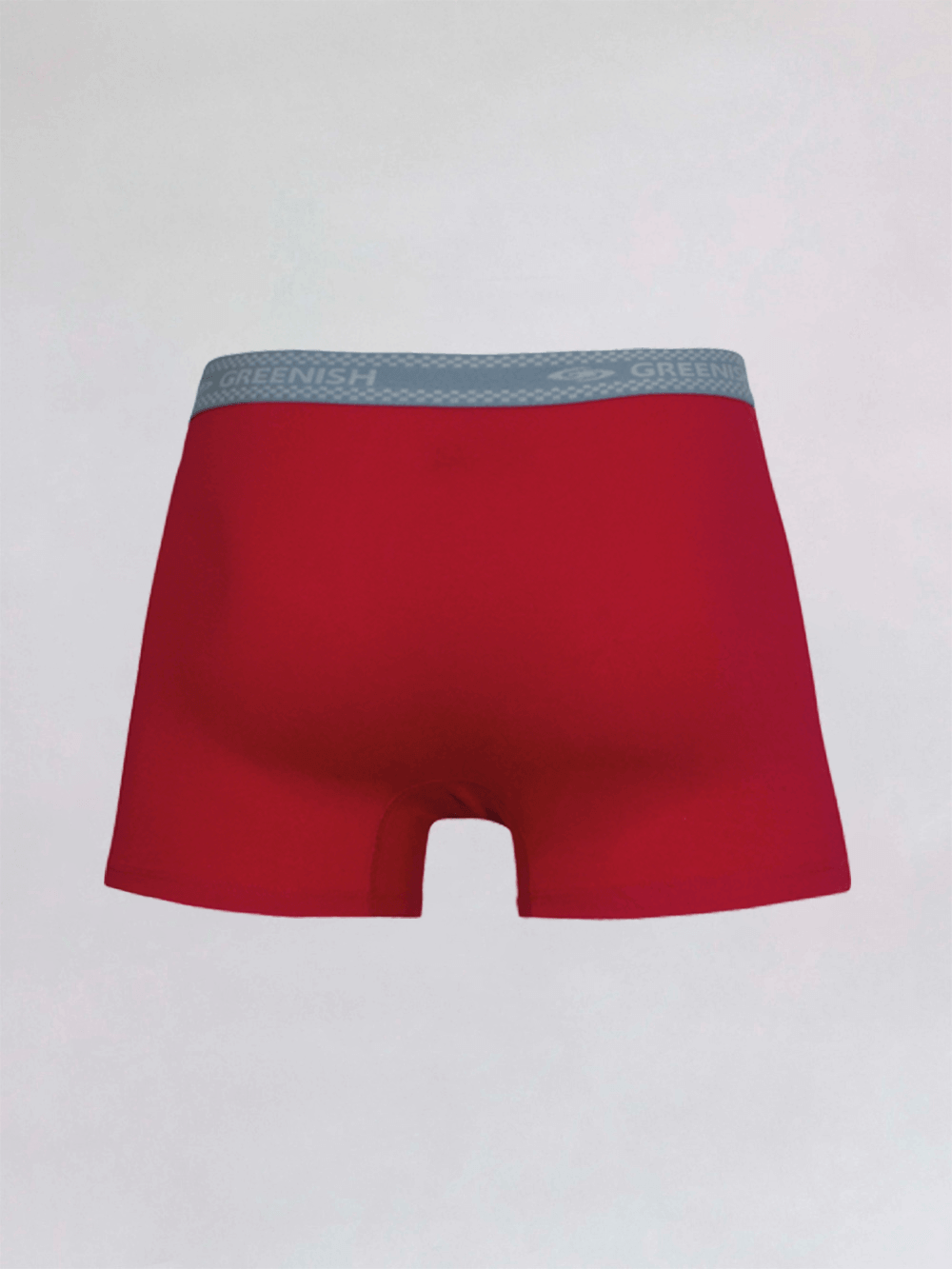 Greenish cotton boxer shorts in vibrant red, featuring a comfortable grey waistband, part of a diverse color kit.