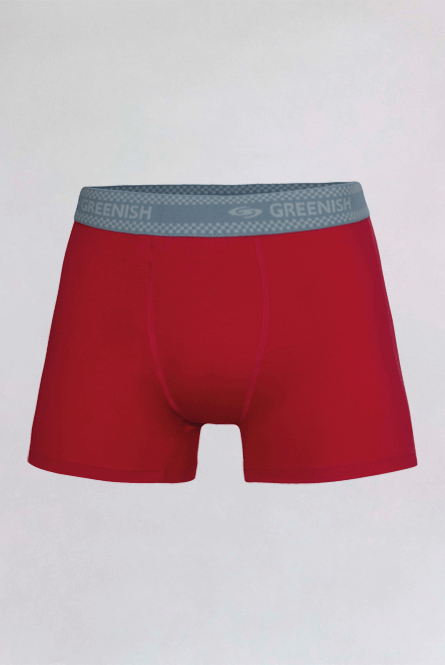 Greenish red cotton boxer shorts with comfortable grey waistband - perfect for everyday wear.