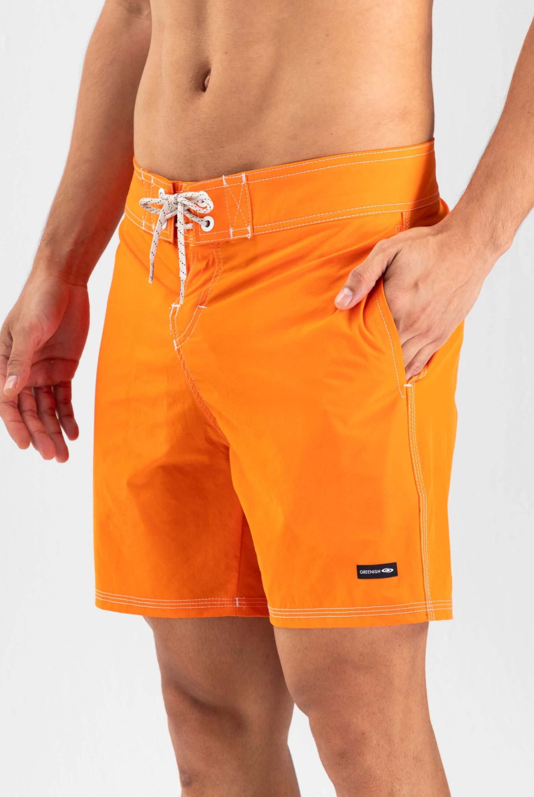 Sunga vintage laranja com cós duplo anatômico, fechamento em cadarço, da marca Greenish.