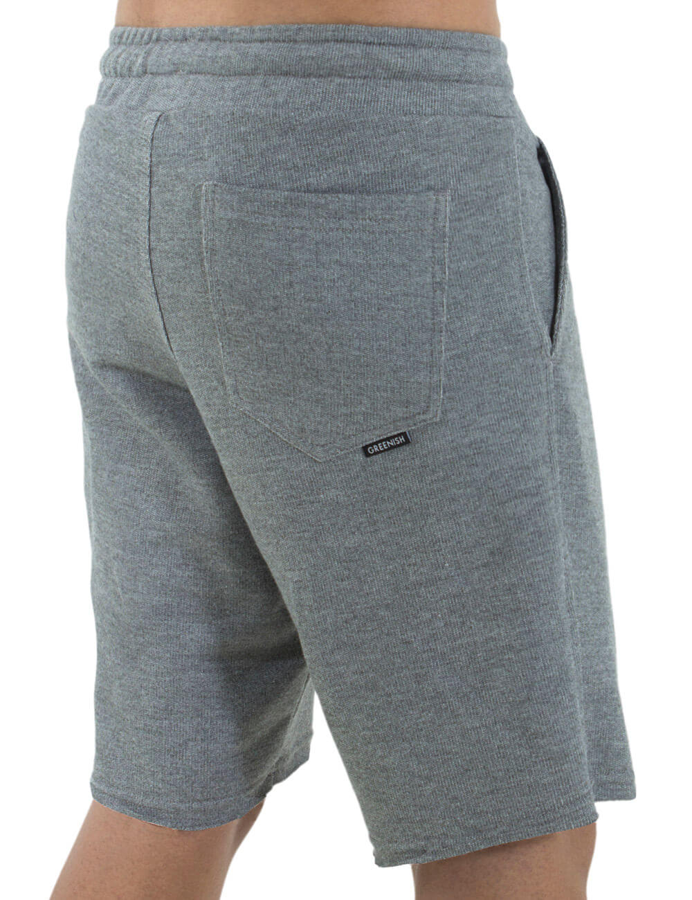 Bermuda JV Moletom Edge mescla da Greenish, vista traseira com detalhes e bolso.