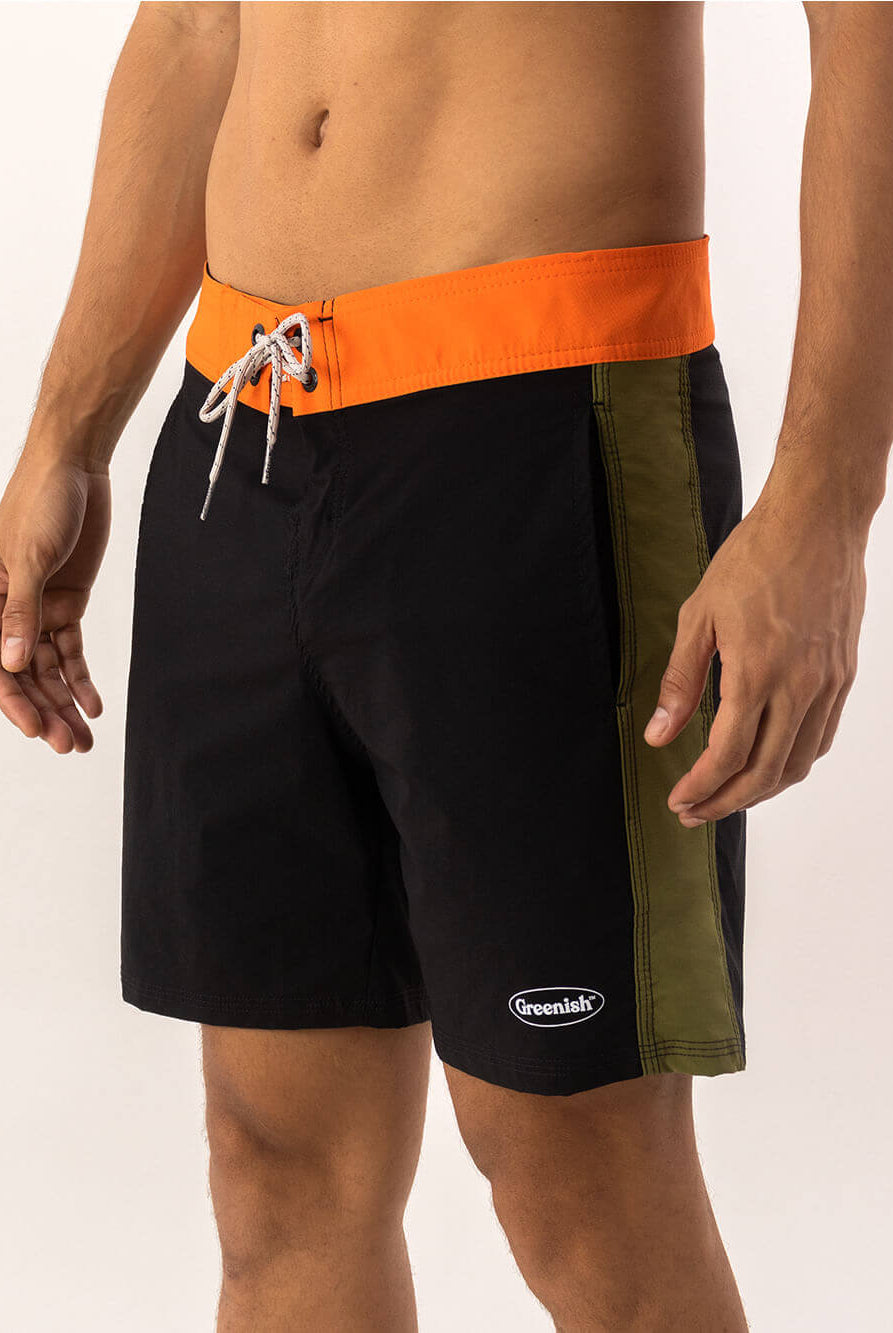 Shorts de banho Greenish Boardwalk Classic Trunk, design vintage, cós anatômico e estilo clássico.