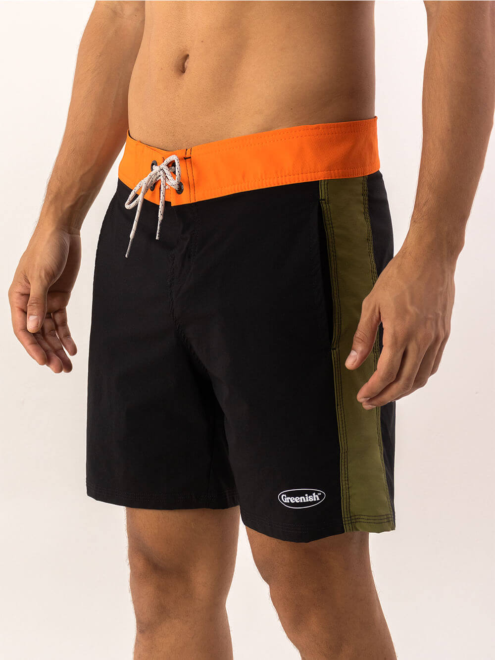 Shorts de banho Greenish Boardwalk Classic Trunk, design vintage, cós anatômico e estilo clássico.