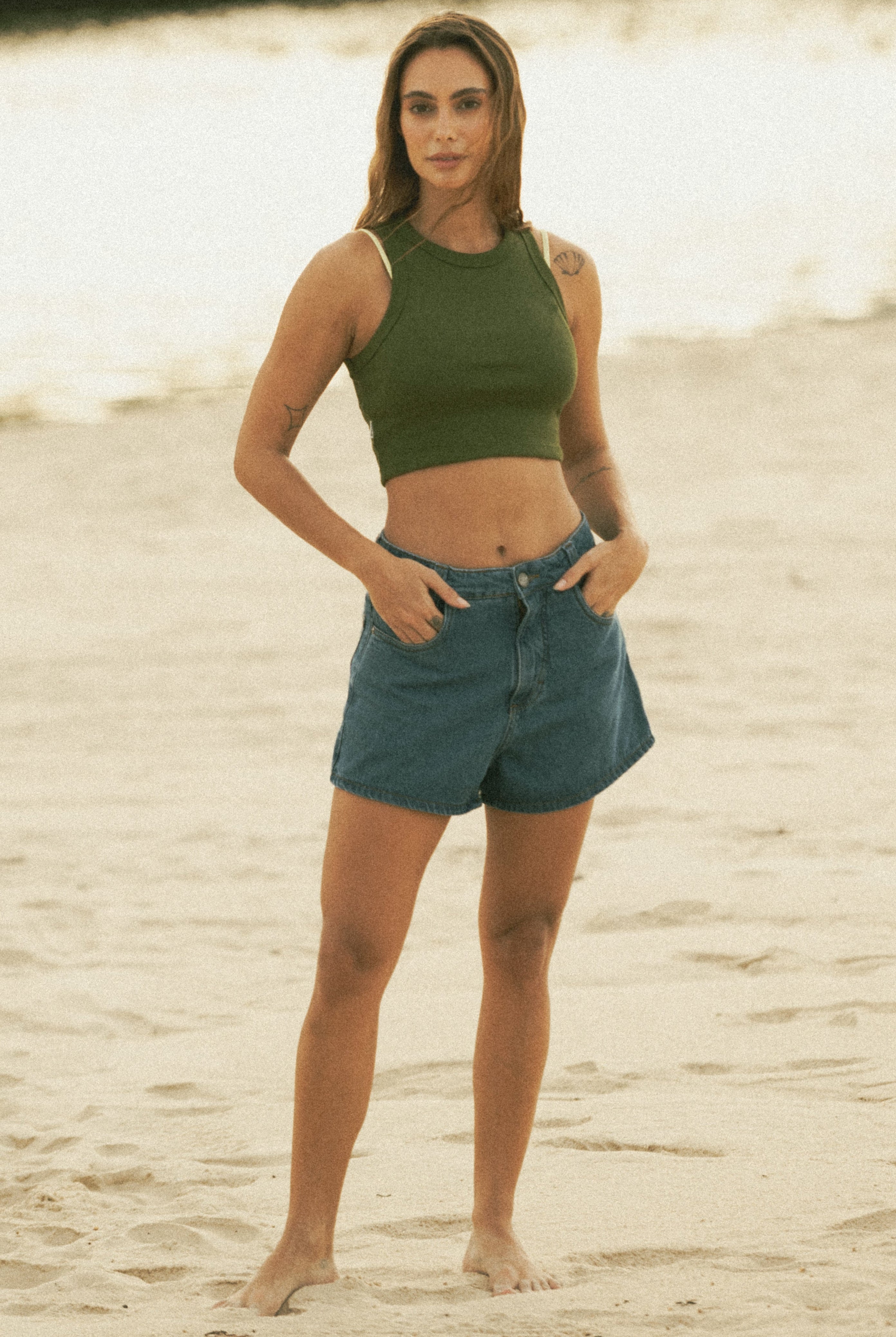 Top Cropped Canelado - Verde Musgo