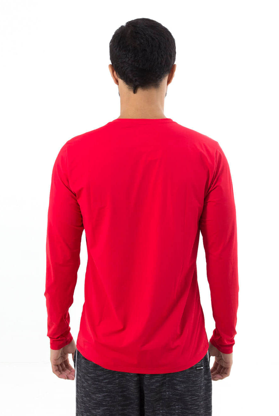 Camisa UV Manga Longa Basic Vermelha - Greenish vista traseira, ideal para práticas ao ar livre e proteção solar.