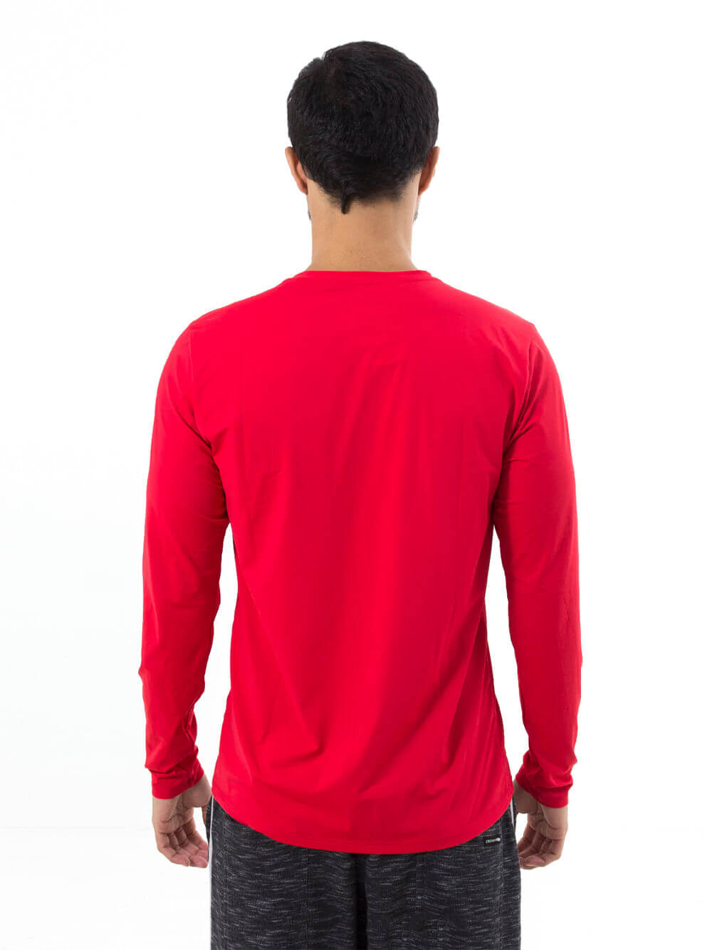 Camisa UV Manga Longa Basic Vermelha - Greenish vista traseira, ideal para práticas ao ar livre e proteção solar.