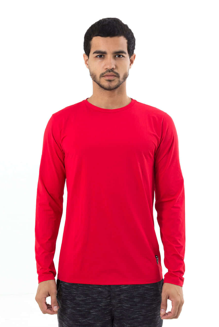 Camisa UV manga longa básica vermelha da Greenish, ideal para proteção solar durante atividades ao ar livre.