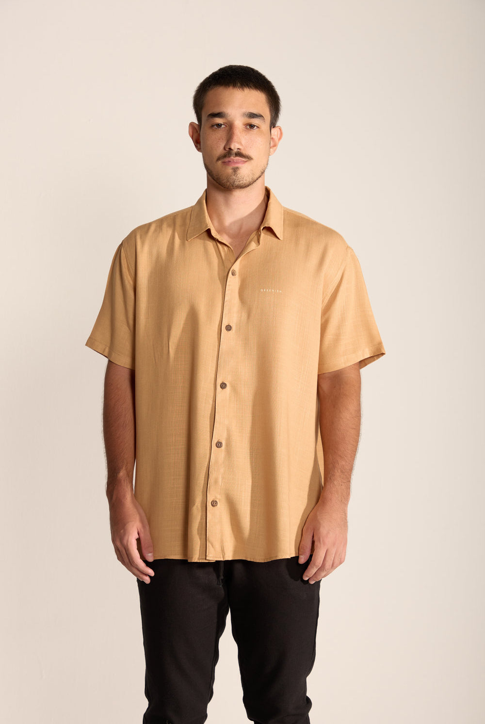 Camisa Botão Manga Curta - CAQUI