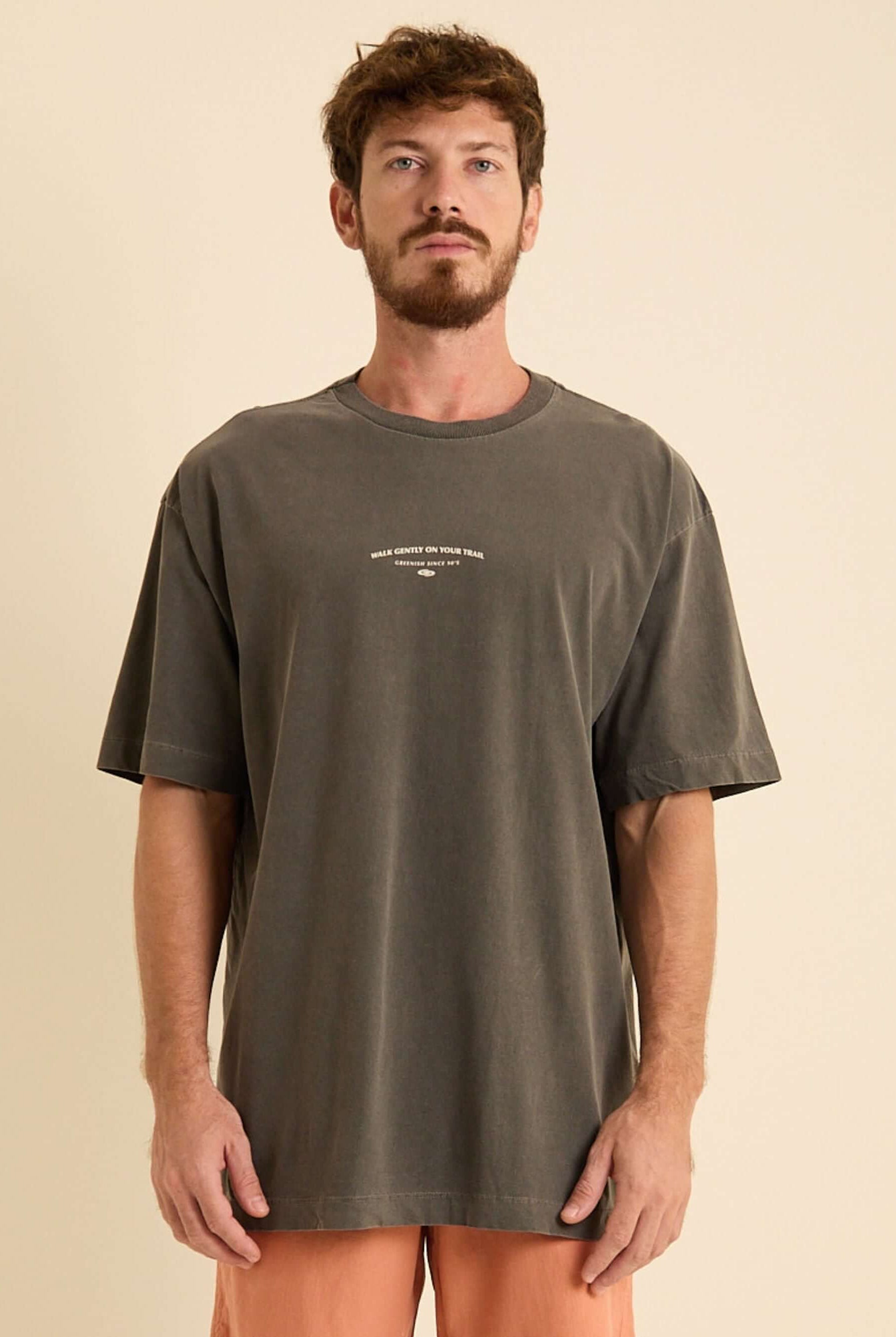 Camiseta oversized Chumbo da Greenish, básica e confortável, ideal para looks streetwear.