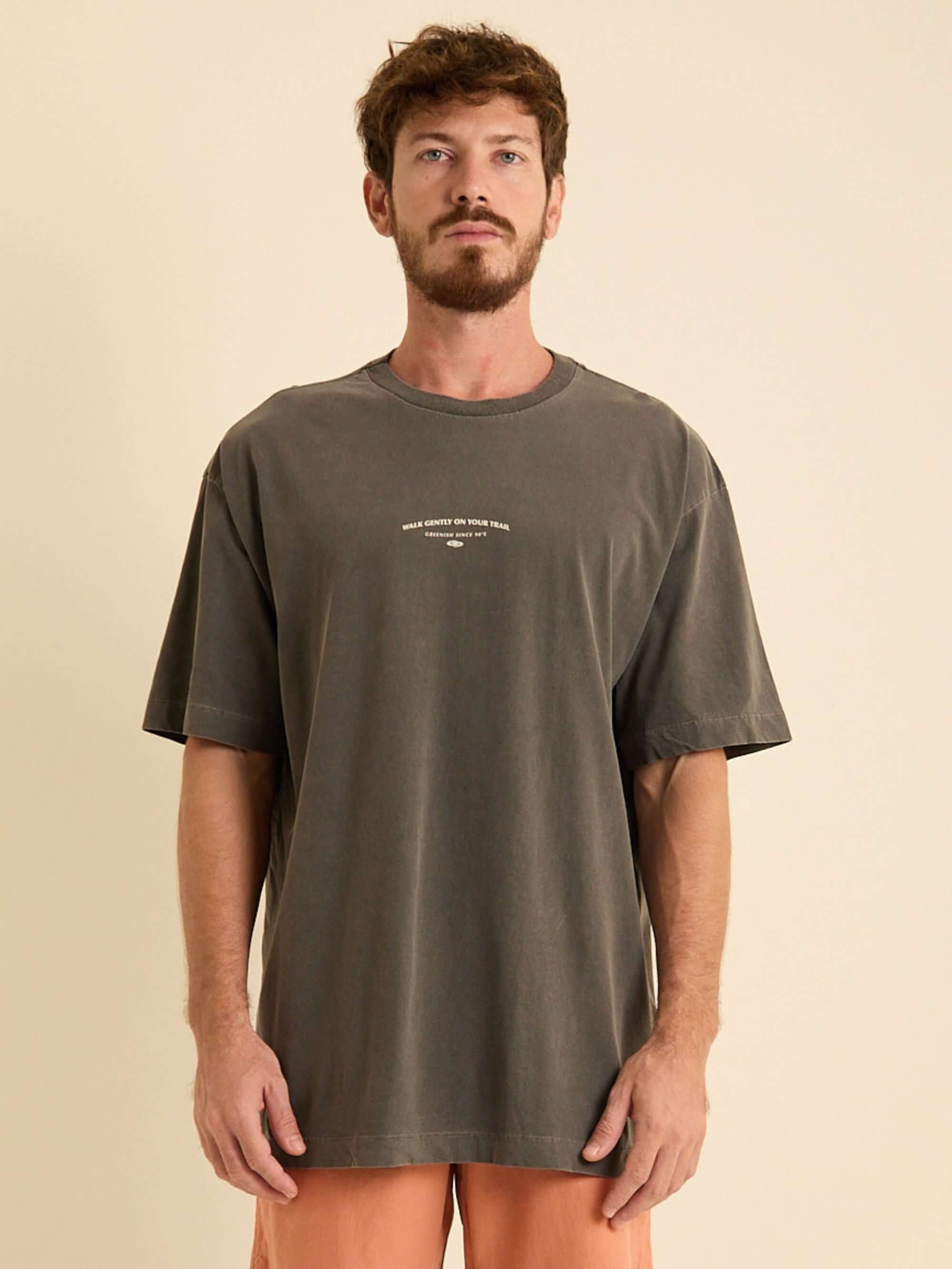 Camiseta oversized Chumbo da Greenish, básica e confortável, ideal para looks streetwear.
