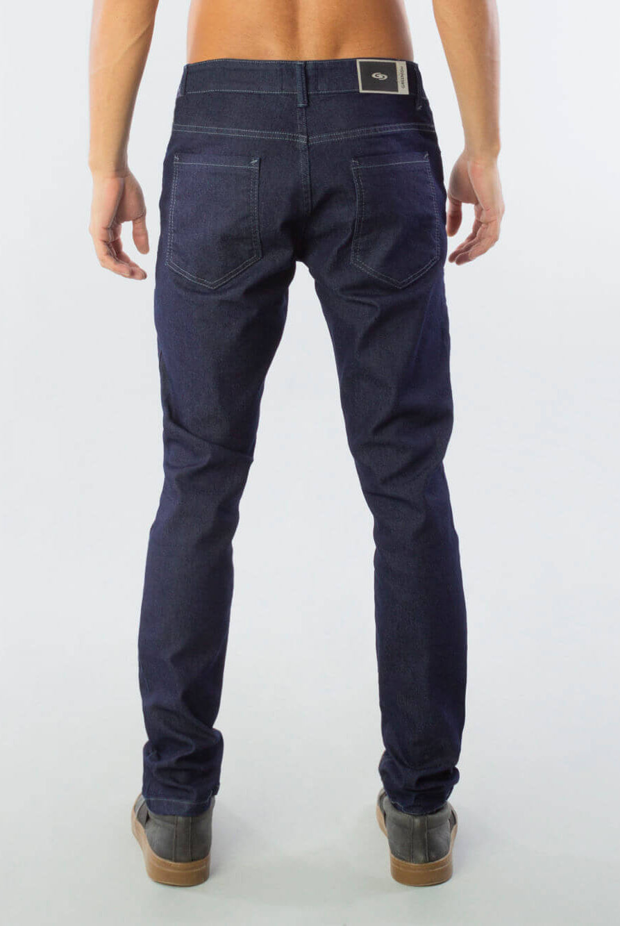 CALÇA SLIM FIT BASICA JEANS - UNICA by Greenish, showcasing a stylish back view in dark wash denim.