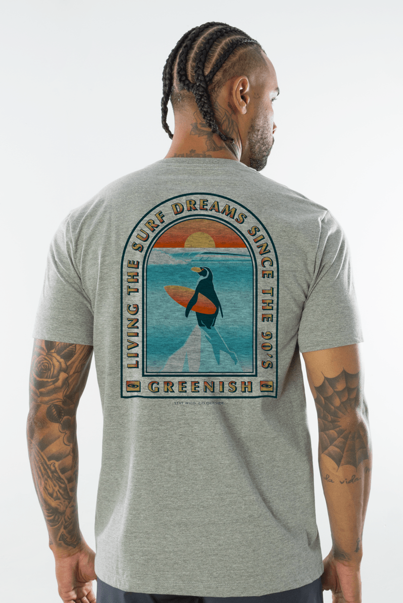 Camiseta Glacial Surf mescla Greenish, design original, 100% algodão sustentável, confortável e leve.