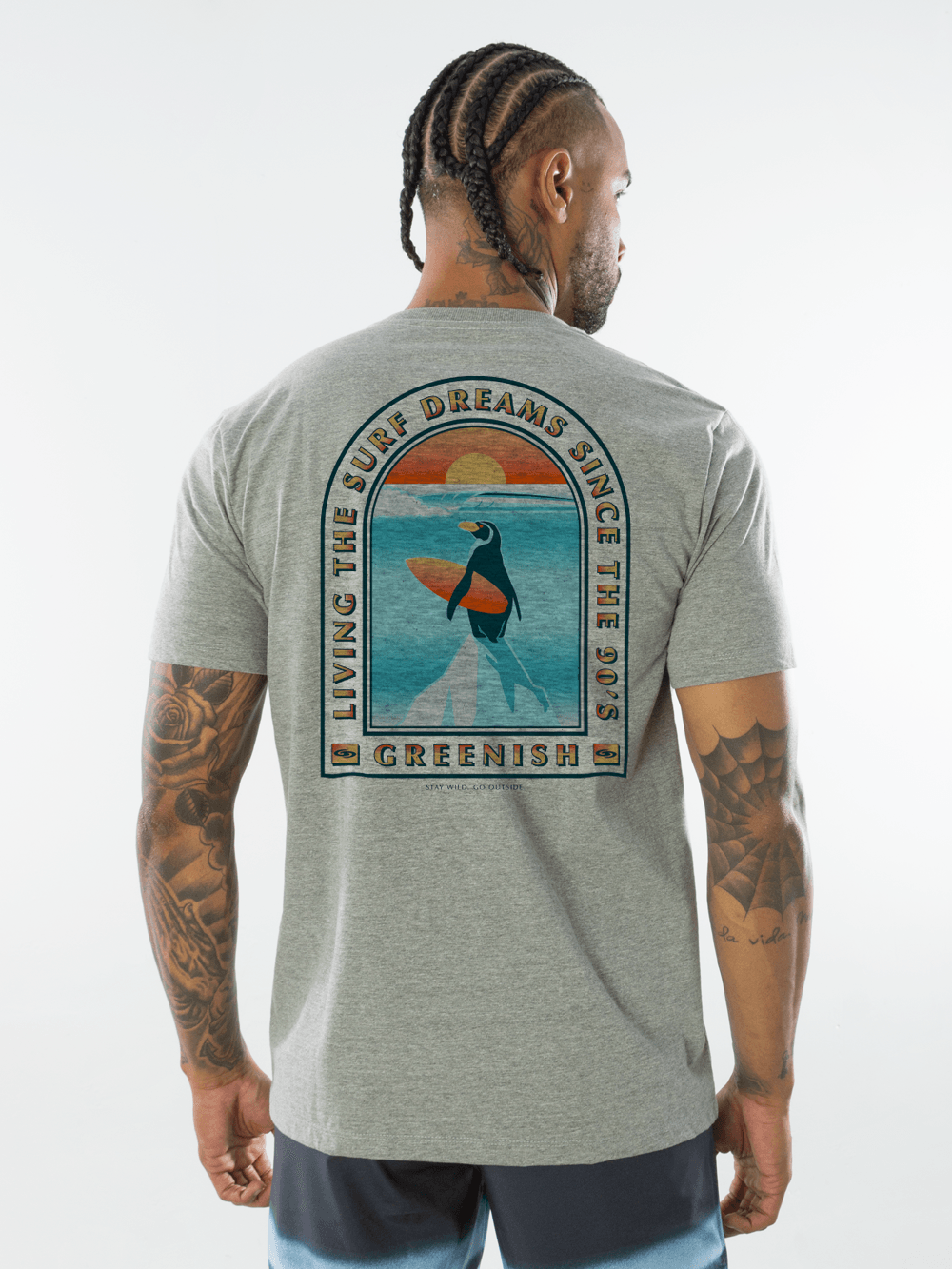 Camiseta Glacial Surf mescla Greenish, design original, 100% algodão sustentável, confortável e leve.