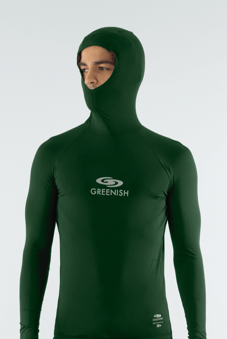 Colete com capuz da Greenish, verde, feito em lycra UV, ideal para esportes na água, confortável e durável.
