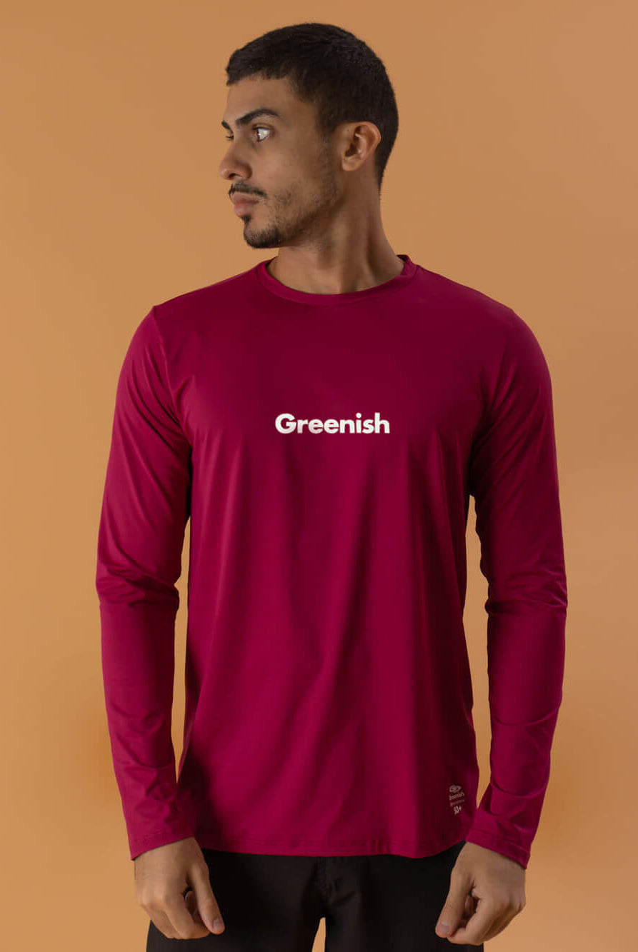 Camisa UV Basic Bordo da Greenish, ideal para proteção solar em esportes ao ar livre.