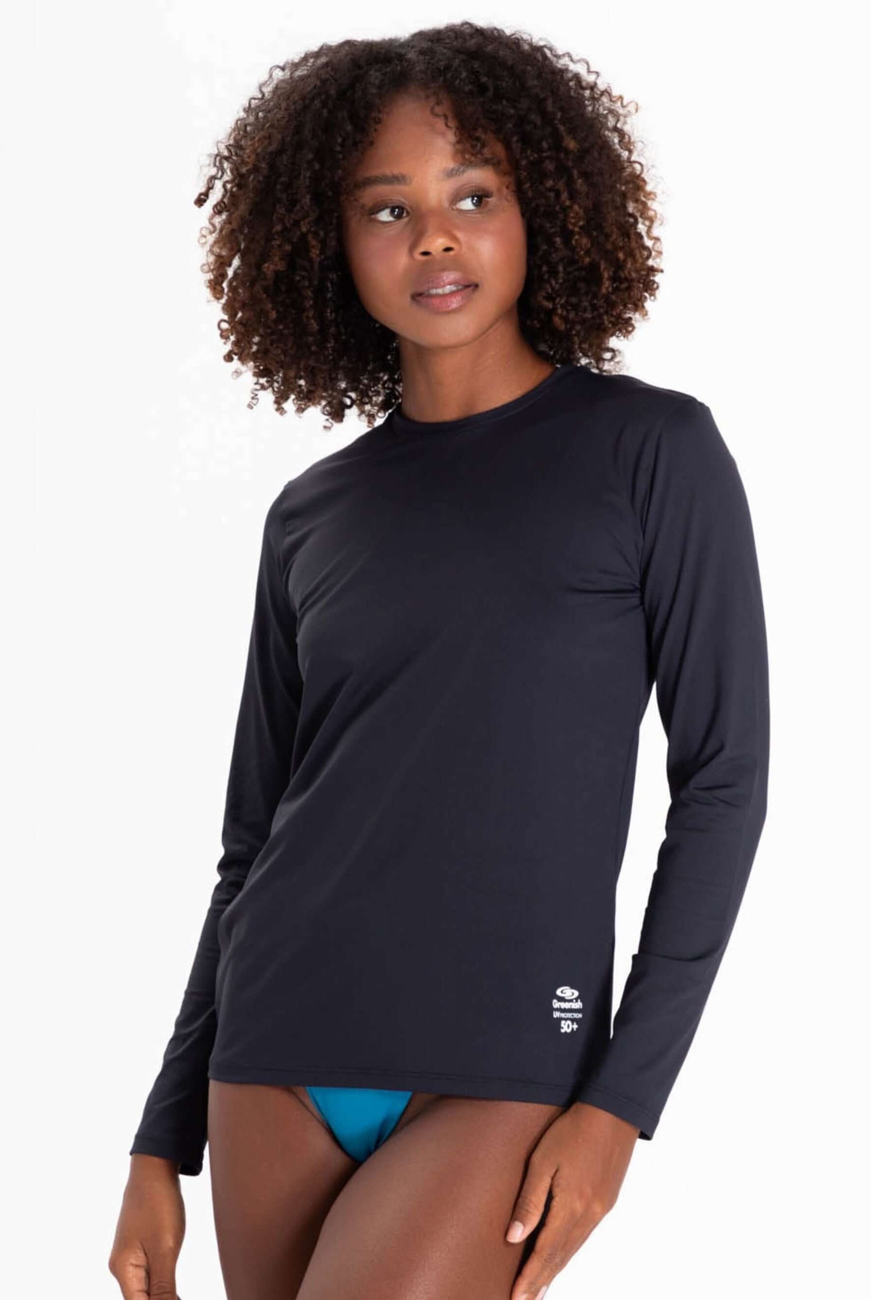 Camisa UV Feminino Basic - Preto da Greenish, proteção solar e estilo para atividades ao ar livre.