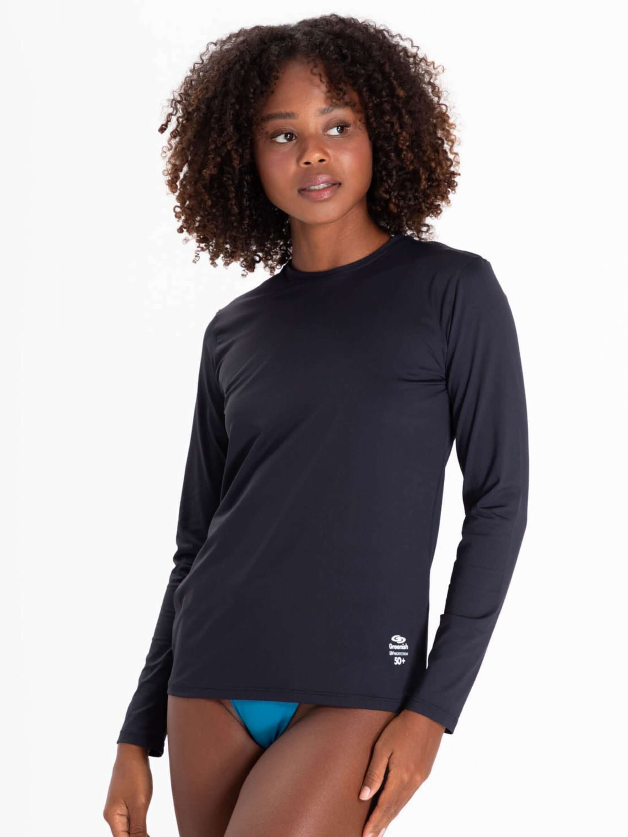 Camisa UV Feminino Basic - Preto da Greenish, proteção solar e estilo para atividades ao ar livre.