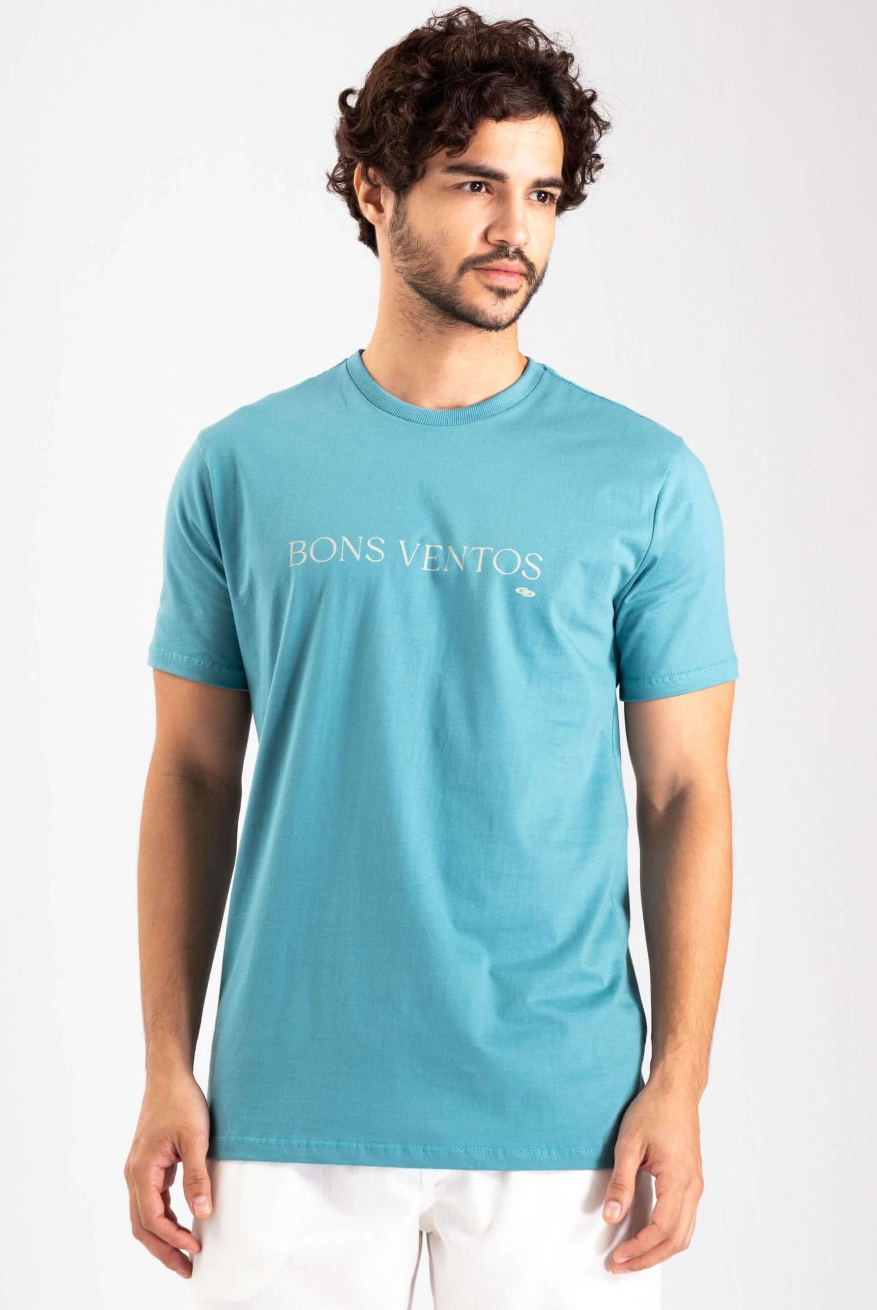 Camiseta Bons Ventos azul médio da Greenish, ideal para kitesurf e esportes aquáticos, conforto e estilo.