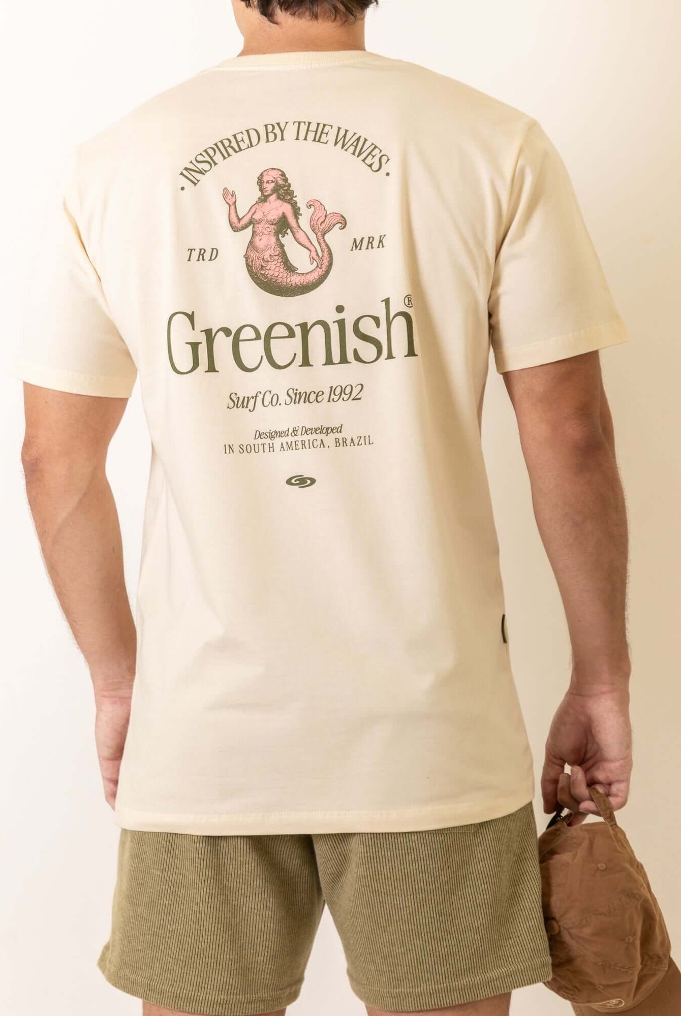 Camiseta Mermaid - Natural by Greenish, featuring mermaid design, back view. Perfect for surf enthusiasts.
