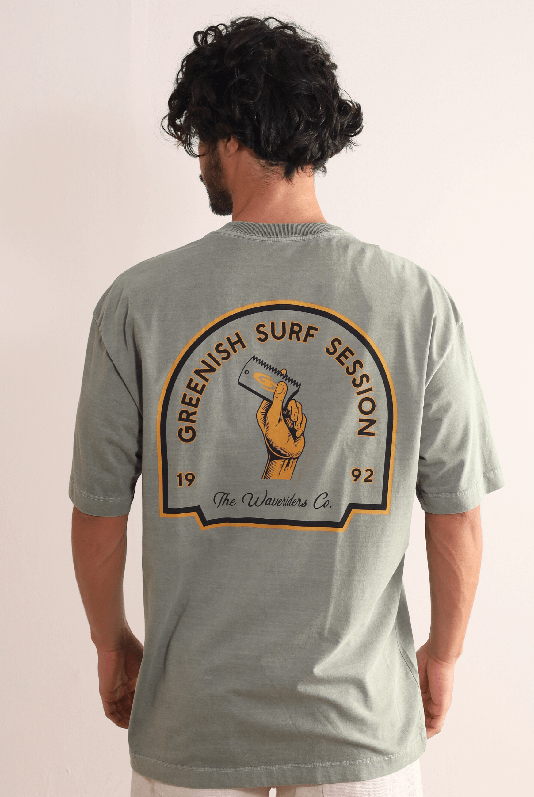 Camiseta Oversized Stone Surf Session - verde da Greenish com estampa retrô surf.