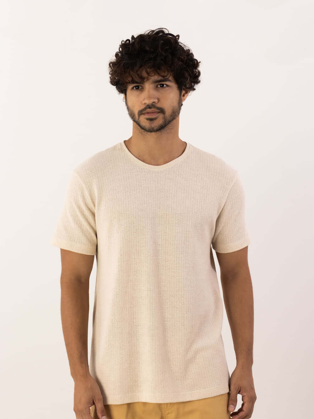 Camiseta Rustic Tricot Beige da marca Greenish, estilo moderno e confortável para homens.