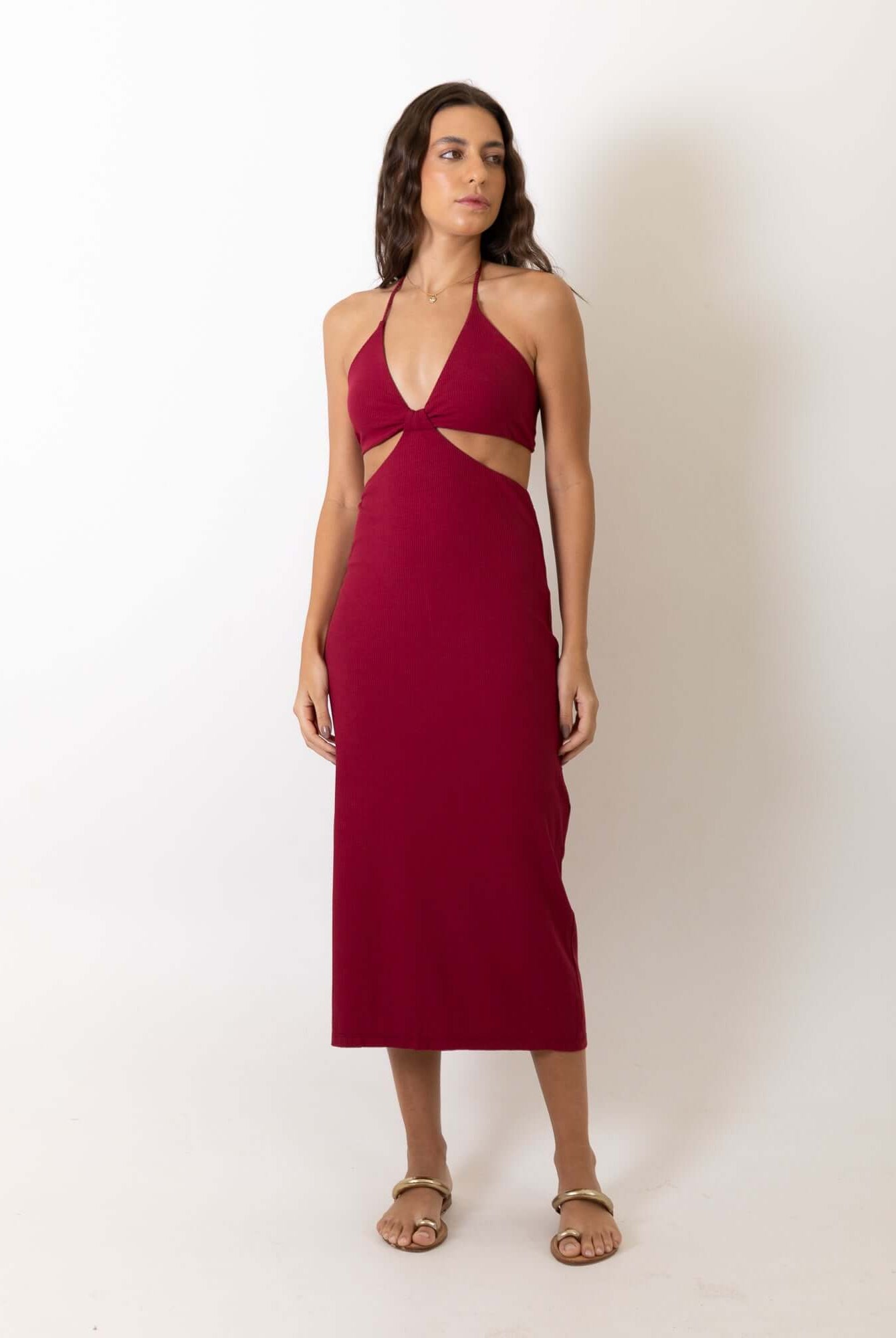 Greenish Vestido Curto Midi Colors - Vermelho Escuro em modelo feminina