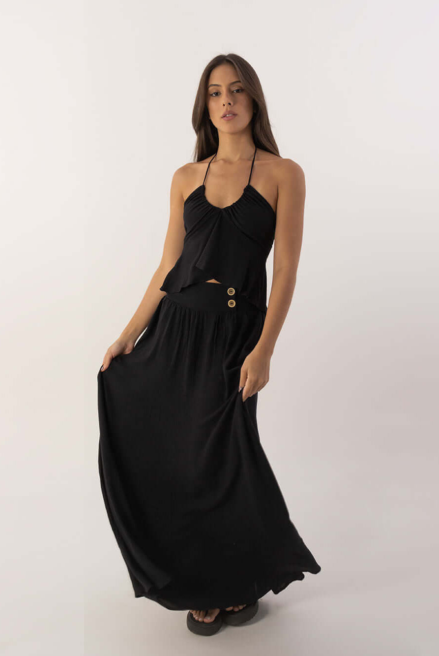 Saia longa preta da marca Greenish, estilo elegante e confortável para qualquer ocasião.