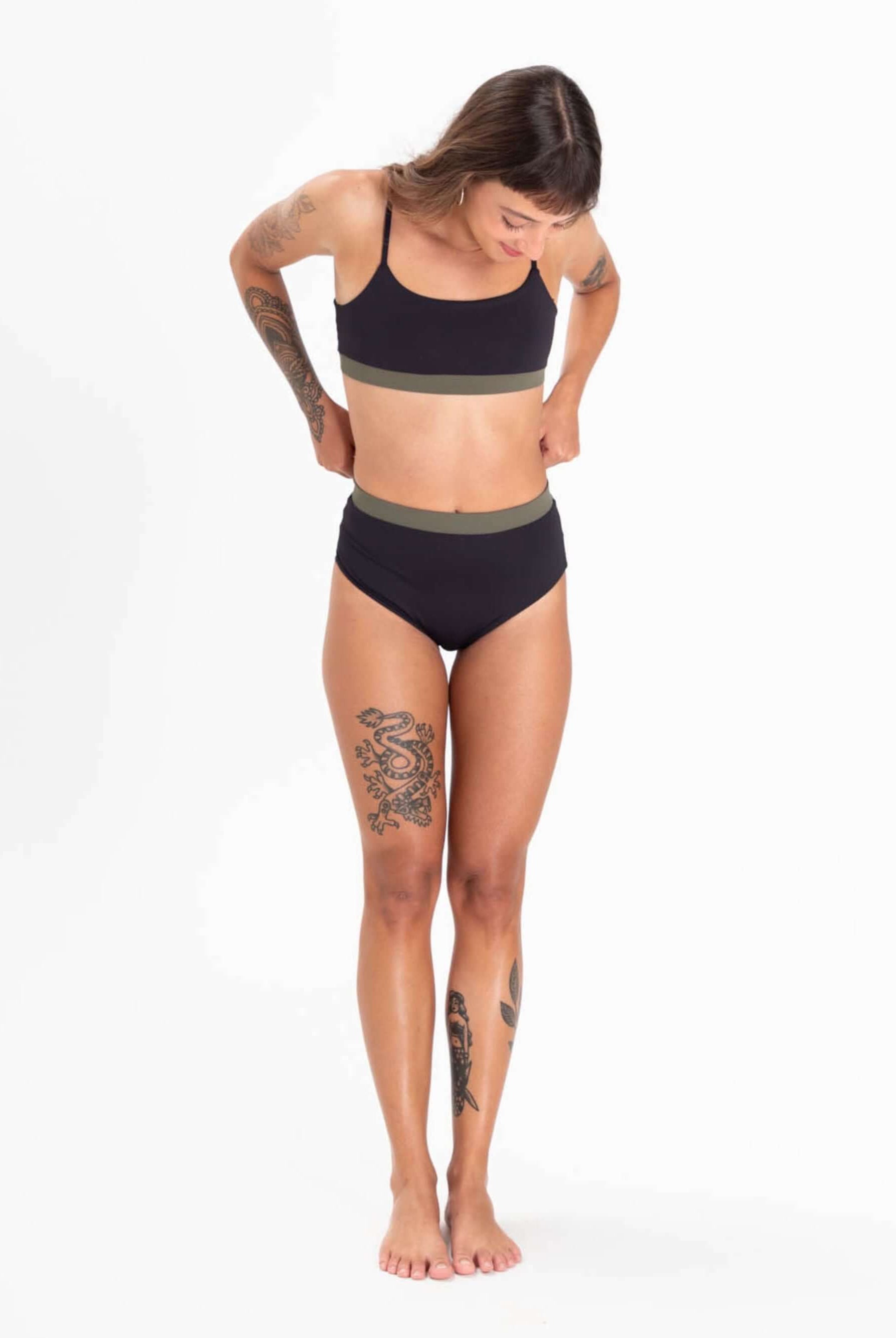 Sutiã biquini Jami Active da Greenish, preto, alças reguláveis, ideal para piscina e praia.