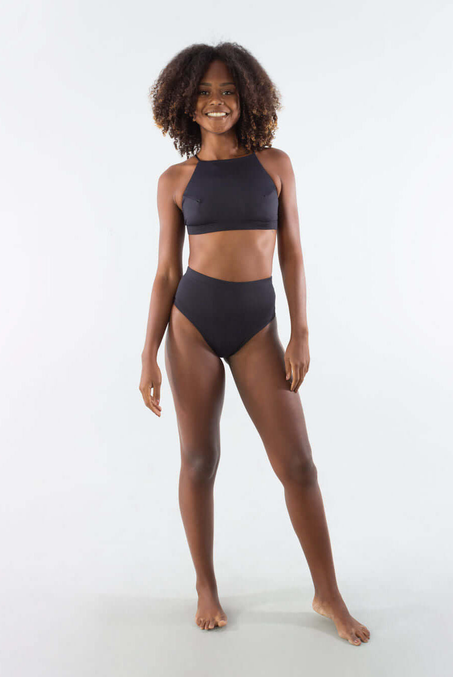 Top Frente Única de Surfing Preto da Greenish, perfeita para surfar com estilo e conforto.