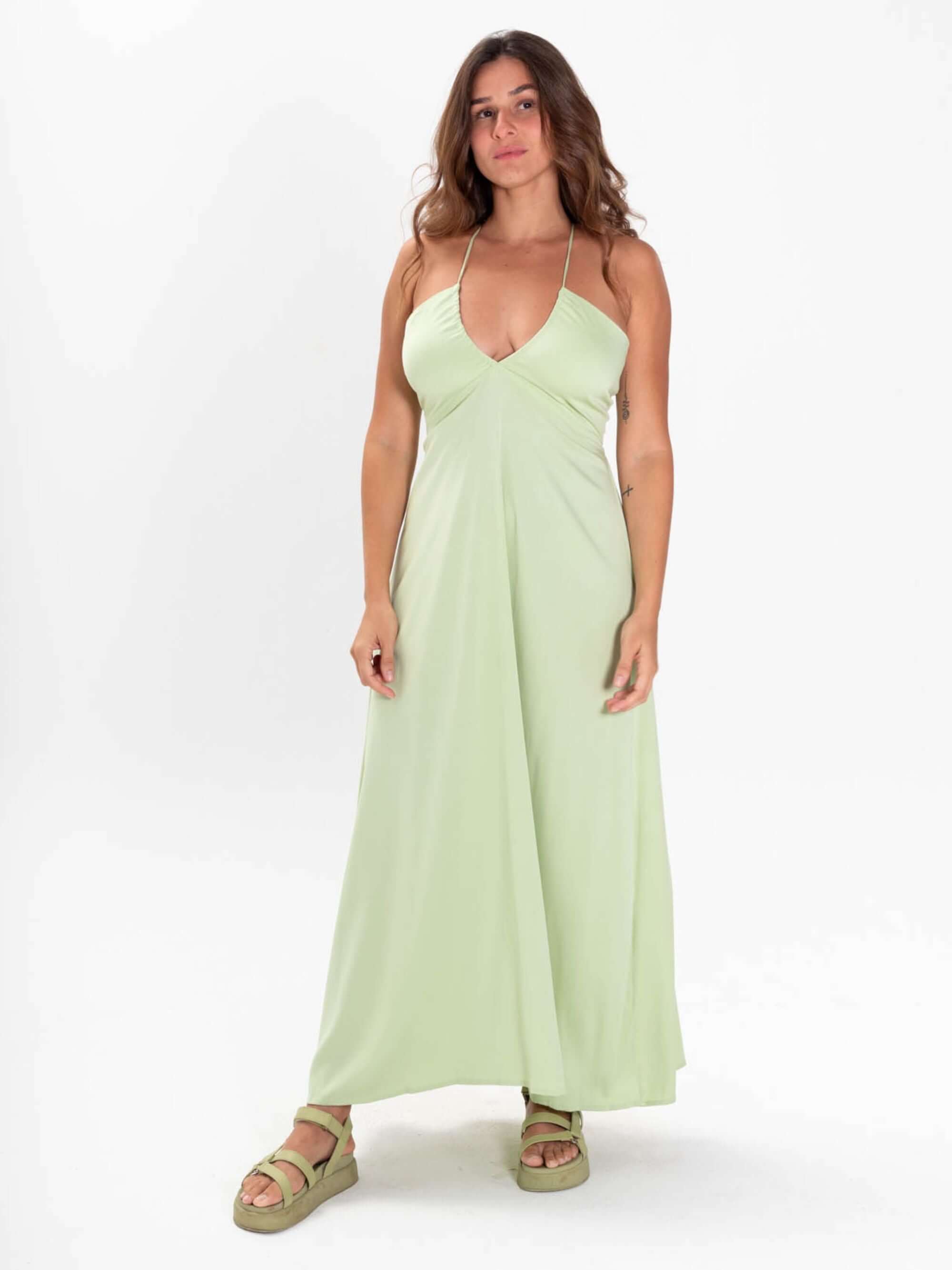 Vestido midi Alex verde claro da marca Greenish, ideal para ocasiões casuais e frescas.