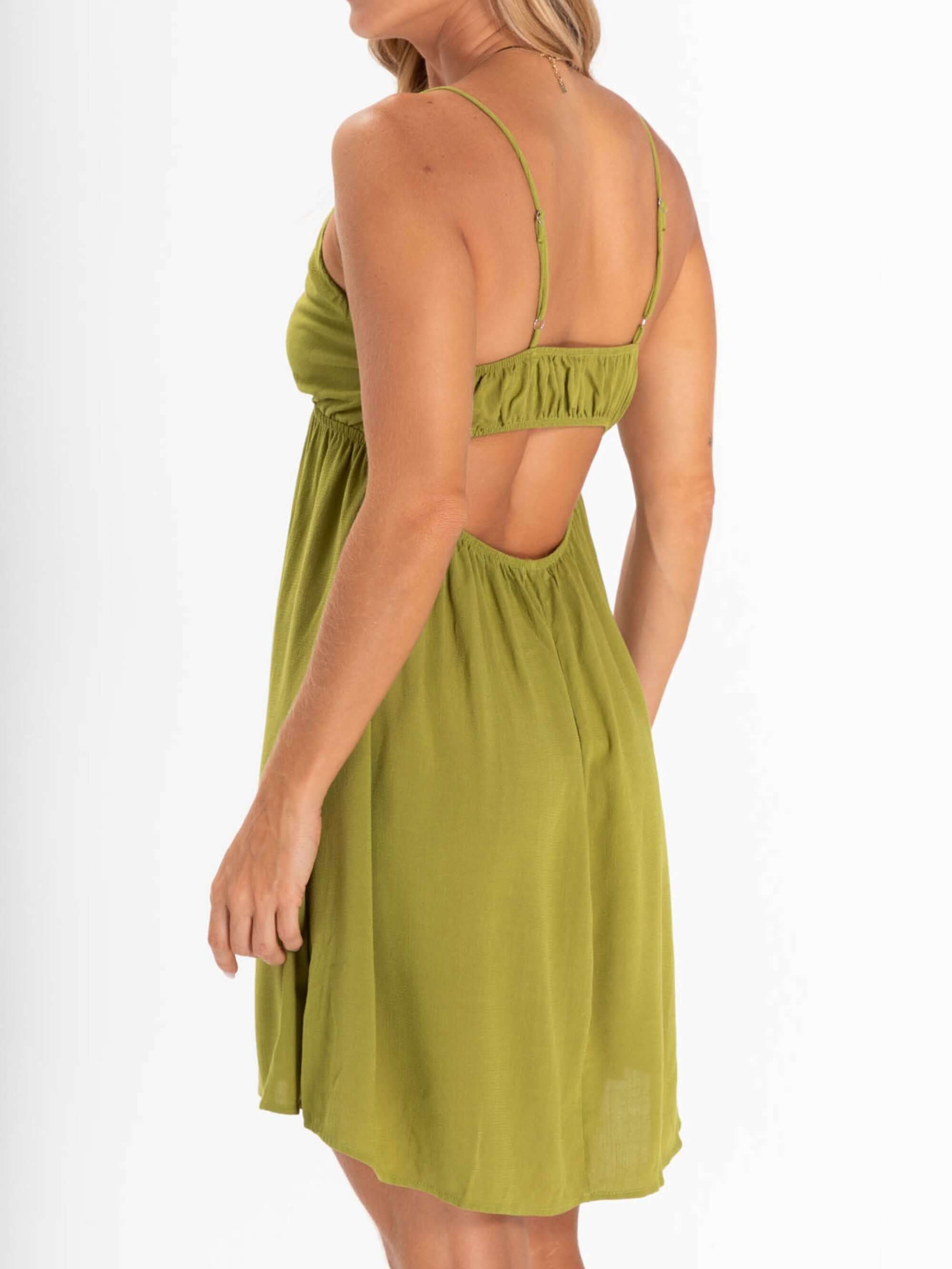 Vestido curto Jess verde da Greenish, com alças finas e detalhes nas costas