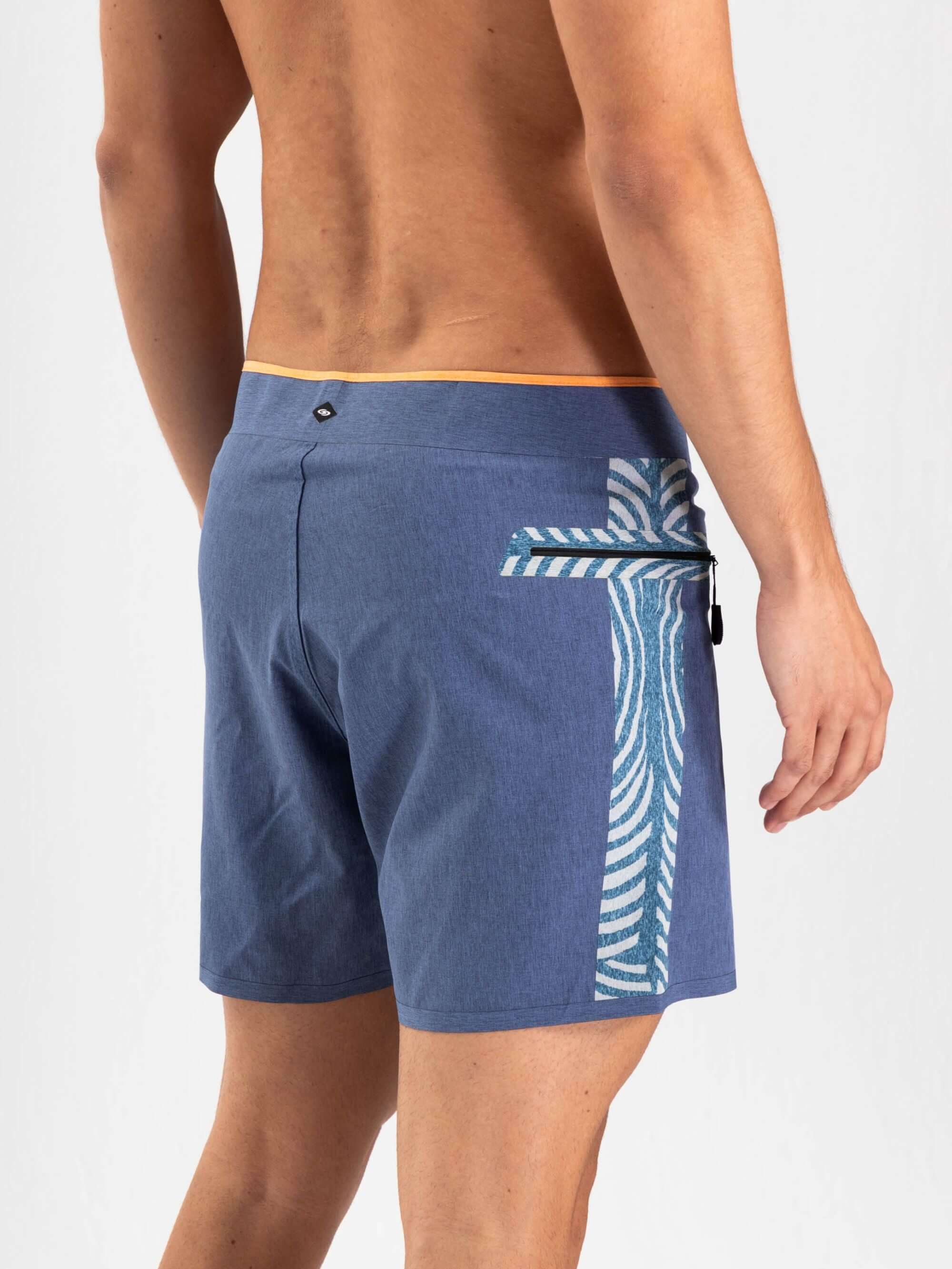 Shorts de banho Greenish modelo Ultralight II Ethnic azul, com bolso lateral e design moderno.
