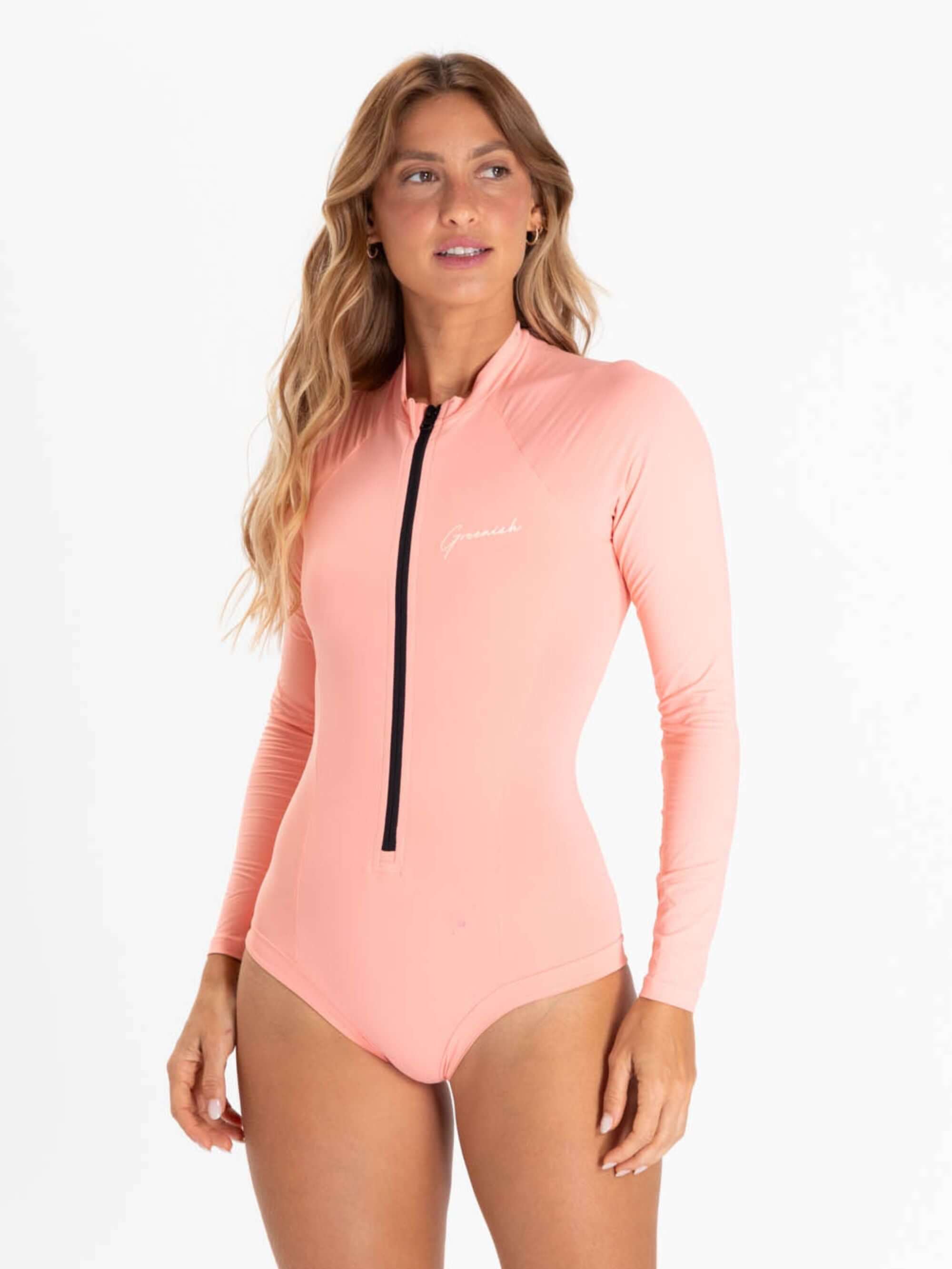 Maiô Coral da Greenish com proteção UV, fechamento em zíper e estilo autêntico para movimento livre.