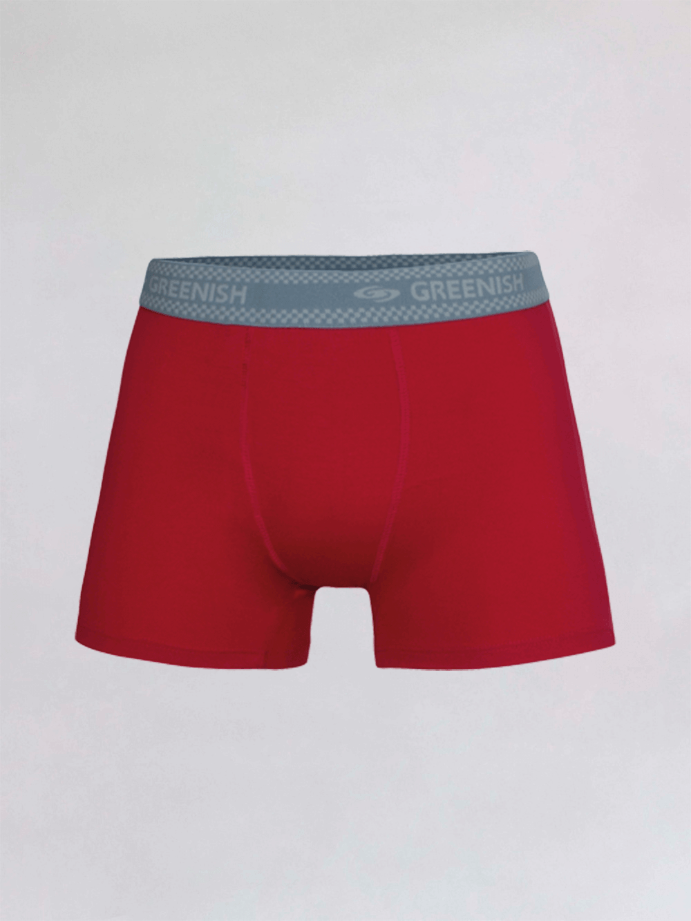 Greenish red cotton boxer shorts with comfortable grey waistband - perfect for everyday wear.