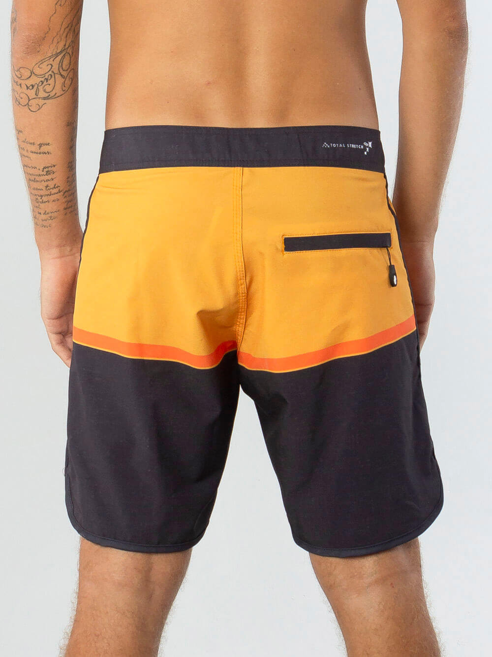 Boardshort Adventures Amarelo by Greenish, featuring ergonomic waistband and stylish back pocket design.