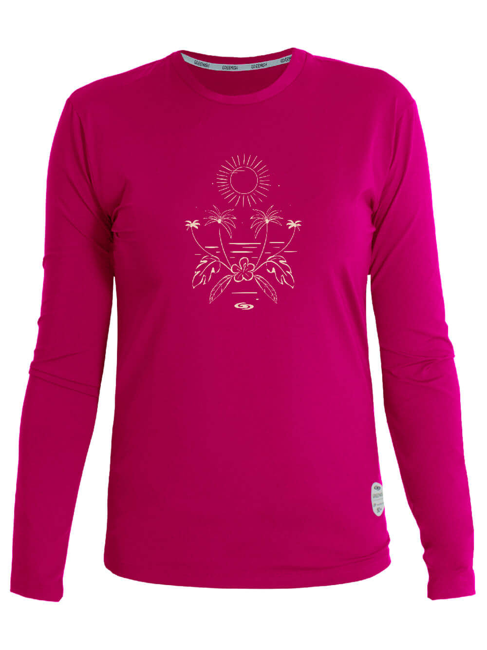 Camisa UV feminina Beach Paradise rosa pink da Greenish, perfeita para o verão e praia, com design floral e proteção solar.