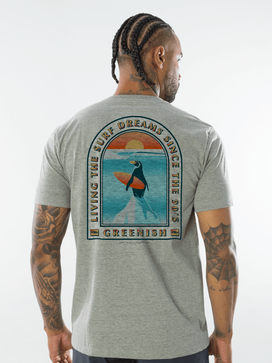 Camiseta Glacial Surf mescla Greenish, design original, 100% algodão sustentável, confortável e leve.