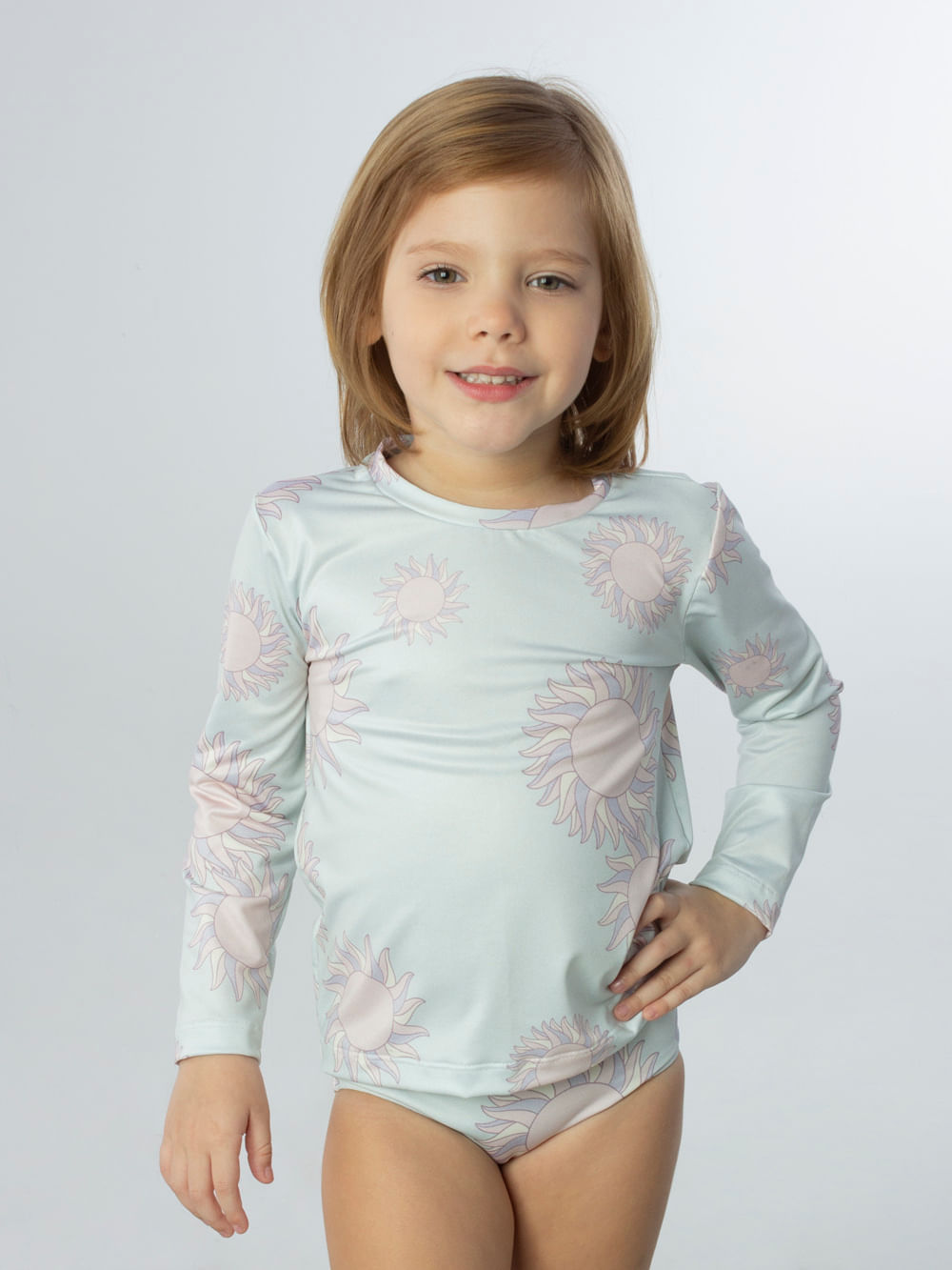Conjunto UV feminino The Sun, azul, da marca Greenish, com estampa floral, ideal para proteção solar.