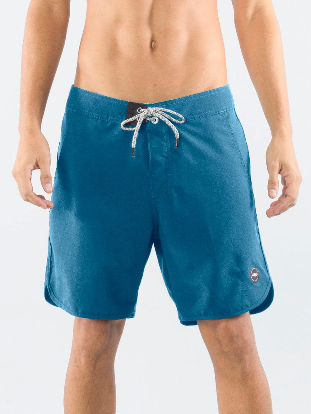 Boardwalk New Basic Azul swim shorts by Greenish, featuring ergonomic waistband and stretch fabric for comfort.