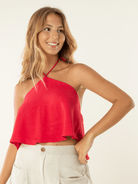 Cropped Zanzi vermelho da Greenish, top feminino leve e estiloso, ideal para looks de verão.