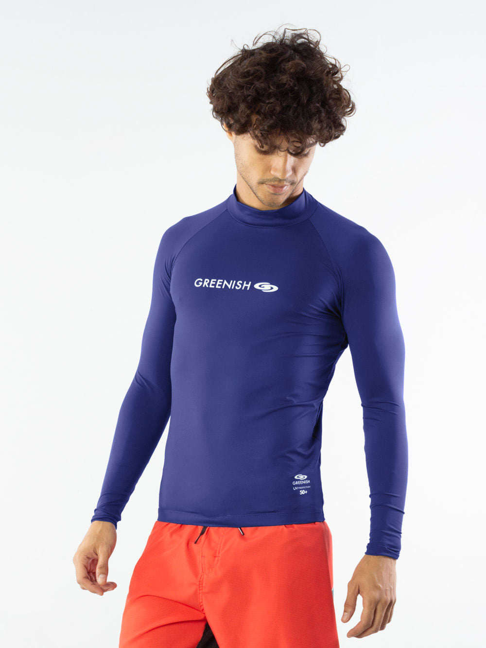 Camiseta UV longa Greenish azul, ideal para esportes aquáticos, confortável e com proteção UV.