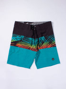 Greenish Boardshort Palm Leaves - Azul featuring vibrant colors and a comfortable fit for beach activities.