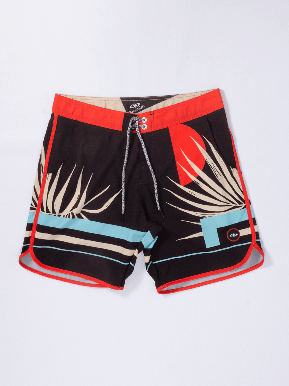 Sunga BOARDWALK RAYS - PRETO da marca Greenish com estampa tropical e detalhes coloridos.